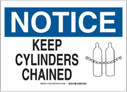 NOTICE Keep Cylinders Chained Sign, 7" H x 10" W x 0.006" D, Polyester