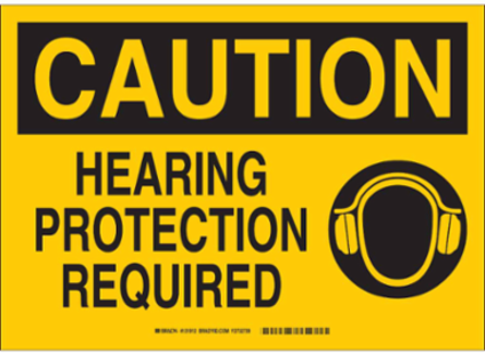 CAUTION Hearing Protection Required Sign, 7 Inch H x 10 Inch W, Fiberglass