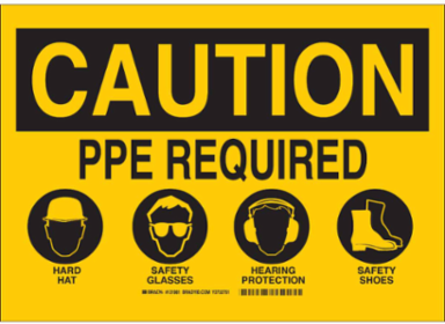 Caution PPE Required Sign 10 Inch H x 14 Inch W, Non-Reflective Aluminum