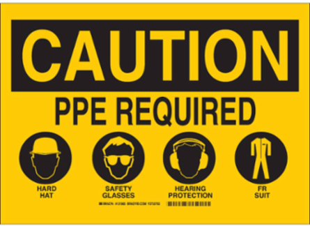 Caution PPE Required Hard Hat Safety Sign, 10 Inch H x 14 Inch W, Polyester
