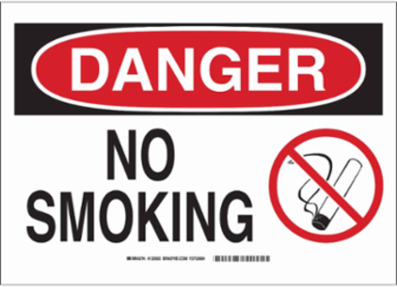 DANGER No Smoking w/No Smoking Symbol Sign, 10" H x 14" W x 0.1" D, Fiberglass