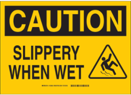 CAUTION Slippery When Wet w/Pictogram Sign, 10" H x 14" W x 0.035" D, Aluminum