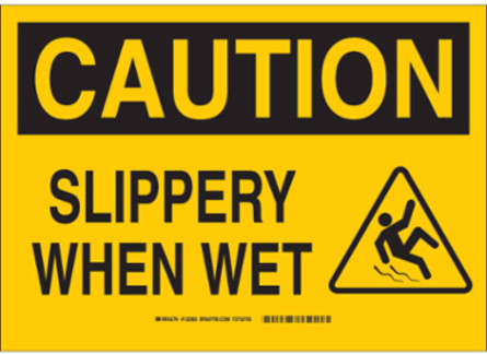 CAUTION Slippery When Wet w/Pictogram Sign, 10" H x 14" W x 0.1" D, Fiberglass