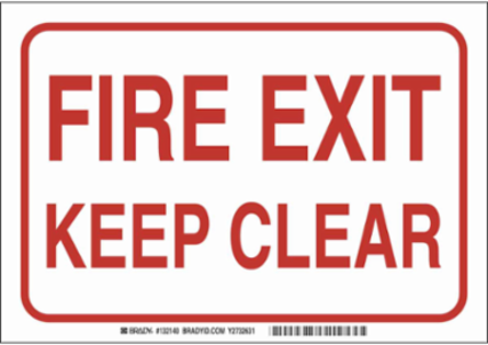 Fire Exit Keep Clear Sign, 10" H x 14" W x 0.06" D, Red on White, Polystyrene