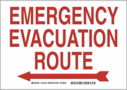 Emergency Evacuation Route Sign, 10" H x 14" W x 0.006" D, Arrow Direction: Left