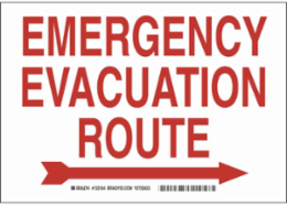 Emergency Evacuation Route Sign, 10" H x 14" W x 0.1" D, Arrow Direction: Right