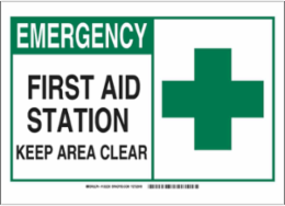 First Aid Station Keep Area Clear Sign, 7" H x 10" W x 0.06" D, Polystyrene