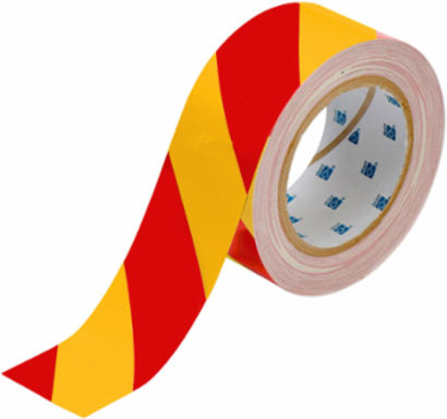 ToughStripe® Floor Marking Tape Roll - Polyester, Diagonal Stripes, Red on Yellow, 2" x 100'