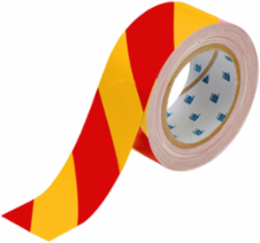 ToughStripe® Floor Marking Tape Roll - Polyester, Diagonal Stripes, Red on Yellow, 2" x 100'