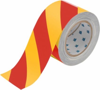 ToughStripe® Floor Marking Tape Roll - Polyester, Diagonal Stripes, Red on Yellow, 3" x 100'