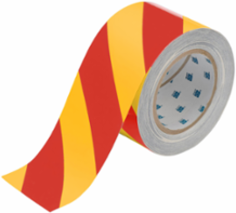ToughStripe® Floor Marking Tape Roll - Polyester, Diagonal Stripes, Red on Yellow, 3" x 100'
