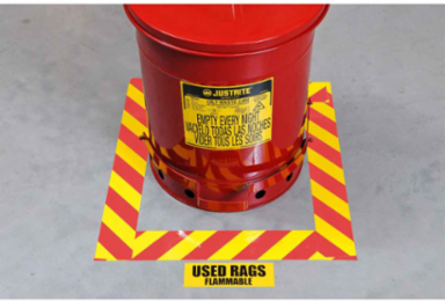 ToughStripe® Floor Marking Tape Roll - Polyester, Diagonal Stripes, Red on Yellow, 4" x 100'