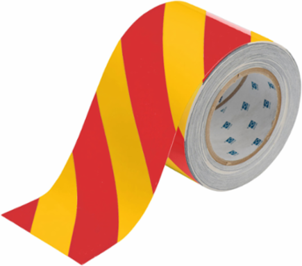 ToughStripe® Floor Marking Tape Roll - Polyester, Diagonal Stripes, Red on Yellow, 4" x 100'