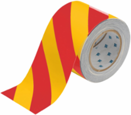 ToughStripe® Floor Marking Tape Roll - Polyester, Diagonal Stripes, Red on Yellow, 4" x 100'
