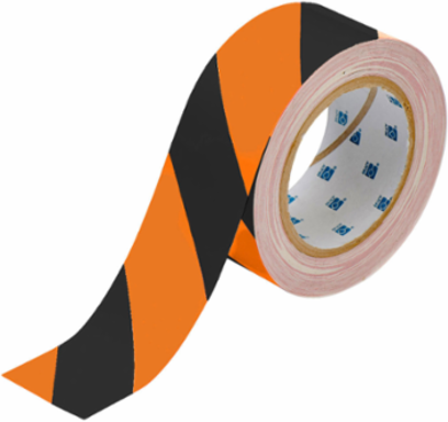ToughStripe® Floor Marking Tape Roll - Polyester, Diagonal Stripes, Black on Orange, 2" x 100'
