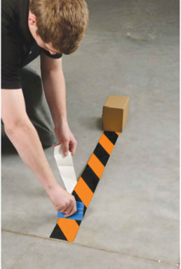ToughStripe® Floor Marking Tape Roll - Polyester, Diagonal Stripes, Black on Orange, 4" x 100'