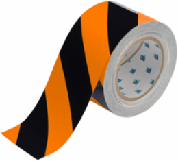 ToughStripe® Floor Marking Tape Roll - Polyester, Diagonal Stripes, Black on Orange, 4" x 100'
