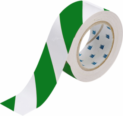 ToughStripe® Floor Marking Tape Roll - Polyester, Diagonal Stripes, Green on White, 2" x 100'