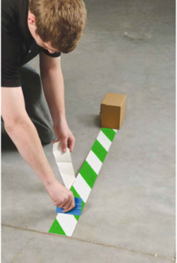 ToughStripe® Floor Marking Tape Roll - Polyester, Diagonal Stripes, Green on White, 3" x 100'