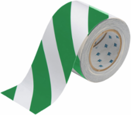 ToughStripe® Floor Marking Tape Roll - Polyester, Diagonal Stripes, Green on White, 4" x 100'