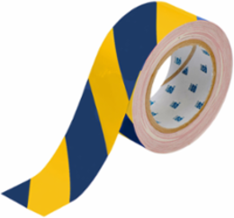 ToughStripe® Floor Marking Tape Roll - Polyester, Diagonal Stripes, Blue on Yellow, 2" x 100'