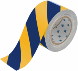 ToughStripe® Floor Marking Tape Roll - Polyester, Diagonal Stripes, Blue on Yellow, 3" x 100'