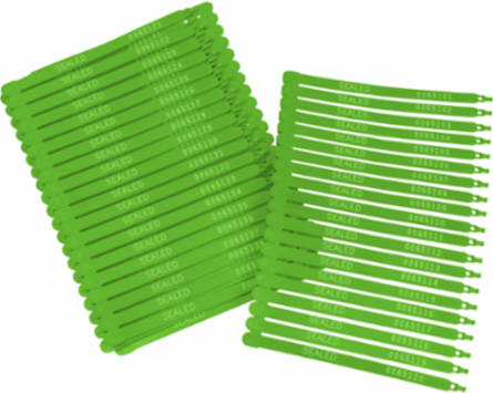 Padlock Plastic Seals, Green, Pack of 100 Each