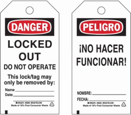 DANGER Locked Out Do Not Operate, PELIGRO No Hacer Funcionar!, Pack of 25 Tags