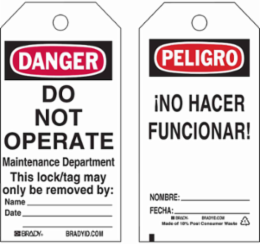 DANGER Do Not Operate Maintenance Department, PELIGRO No Hacer Funcionar!