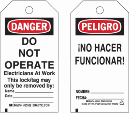 DANGER Do Not Operate Electricians At Work, PELIGRO No Hacer Funcionar!