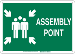 Assembly Point Sign, 18 Inch x 24 Inch x 0.06 Inch, Green on White, Polystyrene