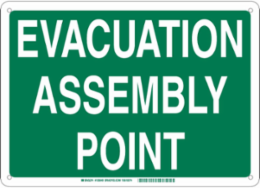 Evacuation Assembly Point Sign, 10" H x 14" W x 0.06" D, Green on White, Polystyrene