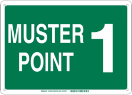Muster Point 1 Sign, 10" H x 14" W x 0.1" D, Green on White, Fiberglass