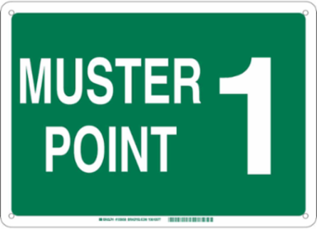 Muster Point 1 Sign, 10" H x 14" W x 0.06" D, Green on White, Polystyrene