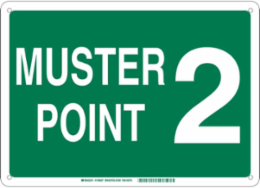 Muster Point 2 Sign, 14" H x 20" W x 0.1" D, Green on White, Fiberglass