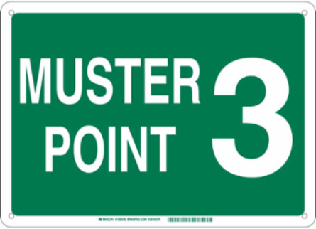 Muster Point 3 Sign, 14" H x 20" W x 0.06" D, Green on White, Polystyrene