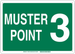 Muster Point 3 Sign, 14" H x 20" W x 0.06" D, Green on White, Polystyrene