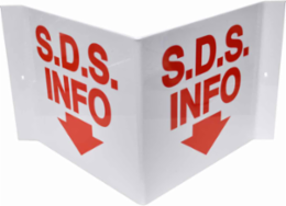V-Shaped SDS Info Sign, 8" H x 14.5" W x 6" D, Plastic