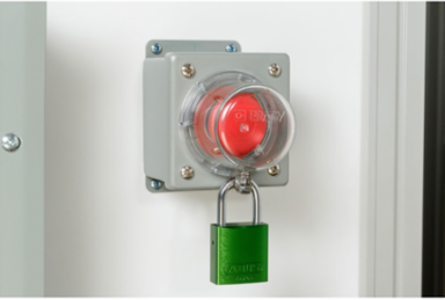 Clear Push Button Lockout, Small Base + Tall Cover, Button 16 mm
