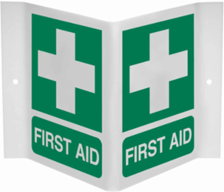First Aid Sign, 12.5" H x 18" W x 0.055" D, Polyethylene