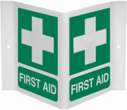 First Aid Sign, 12.5" H x 18" W x 0.055" D, Polyethylene