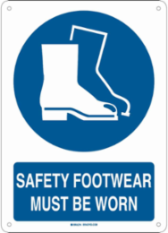Wear Safety Footwear Must Be Worn Sign, 14" H x 10" W x 0.035" D, Aluminum