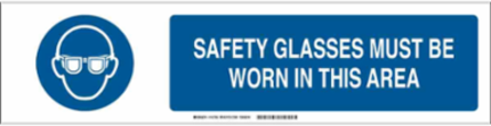 Safety Glasses Must Be Worn In This Area Sign, 6" H x 23.875" W x 0.035" D, Aluminum