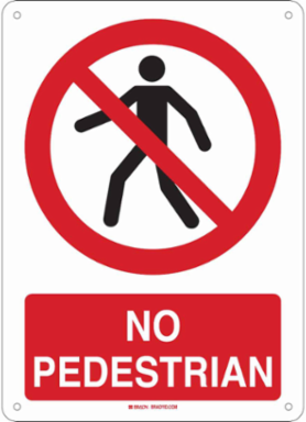 No Pedestrians Vehicles Only Sign, 14" H x 10" W x .035" D, Aluminum