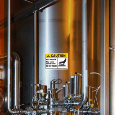 BBP85 Series ANSI CAUTION Vinyl Labels 10 Inch x 14 Inch Black/Yellow on White