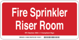 IFC Section 50911 Compliant FIRE SPRINKLER RISER ROOM Sign, 5 " H x 10 " W x 0.06 " D, White on Red
