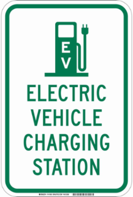 Electric Vehicle Charging Station Sign, 18" H x 12" W x 0.035" D, Aluminum, Green on White