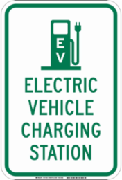 Electric Vehicle Charging Station Sign, 18" H x 12" W x 0.035" D, Aluminum, Green on White