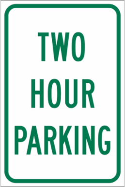 Two Hour Parking Sign, 18" H x 12" W x 0.090" D, Aluminum