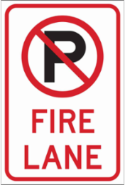 No Parking Picto Fire Lanes Fire Lane Sign, 18" H x 12" W x 0.090" D, Black/Red on White